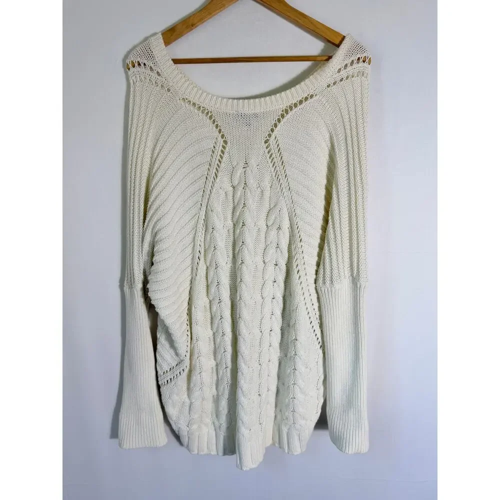 Express Cream Cable Knit Dolman Sleeve Sweater Women’s Medium Cozy Cotton Blend